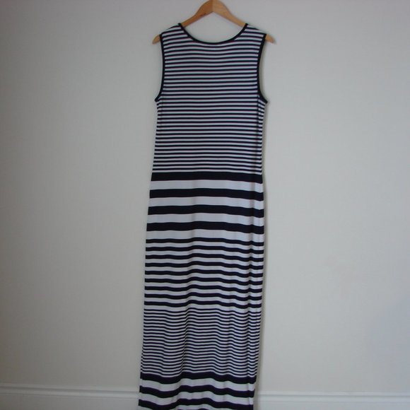 Maxi Dress Nautical Cruise Blue White Stripe Tall Sleeveless by Spanner Medium - Picture 11 of 16